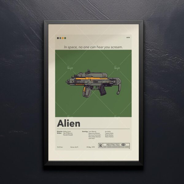Mid-century modern Alien movie poster with vintage sci-fi design