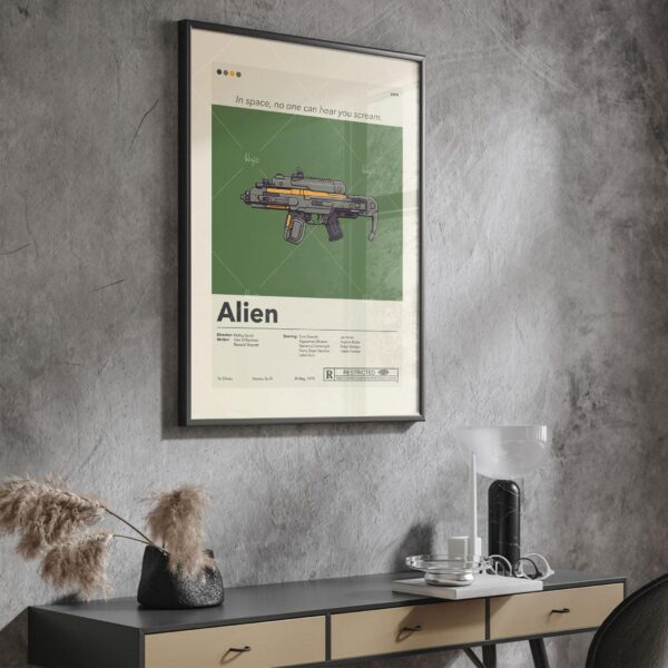 Mid-century modern Alien movie poster with vintage sci-fi design