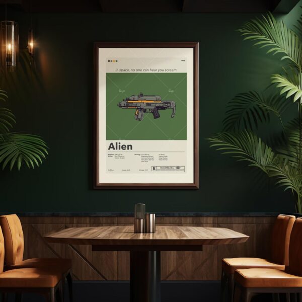 Mid-century modern Alien movie poster with vintage sci-fi design