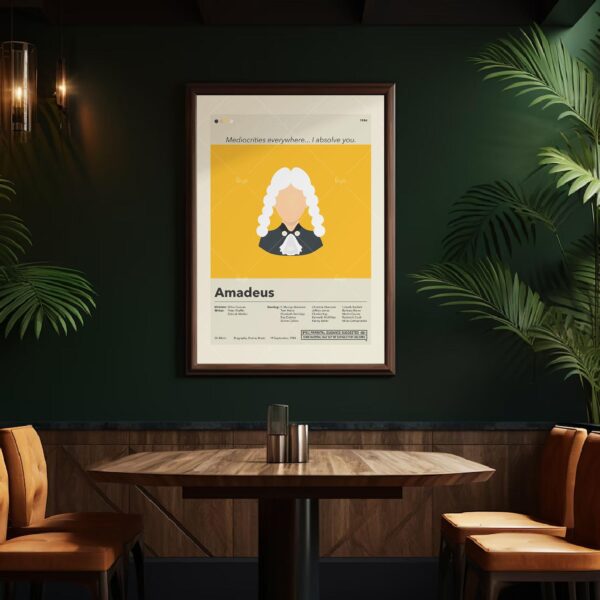 Amadeus movie poster with mid-century modern graphic design style