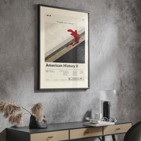 Mid century modern American History X movie poster with vintage house design