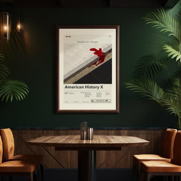 Mid century modern American History X movie poster with vintage house design