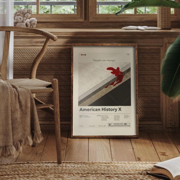Mid century modern American History X movie poster with vintage house design