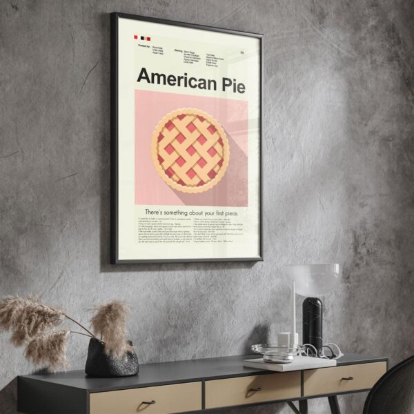 Mid-century modern American Pie movie poster art with retro design elements