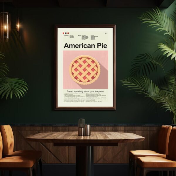 Mid-century modern American Pie movie poster art with retro design elements