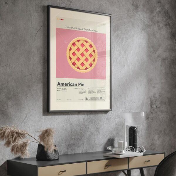 Mid-century modern American Pie movie poster print with retro design