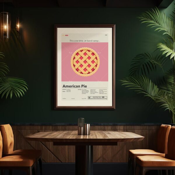 Mid-century modern American Pie movie poster print with retro design