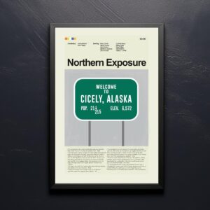 Mid-century modern poster of America's Wild Border Northern Exposure movie design