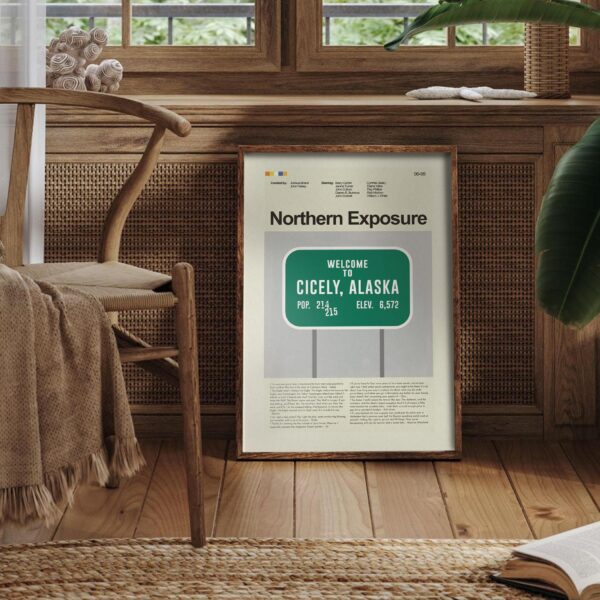 Mid-century modern poster of America's Wild Border Northern Exposure movie design