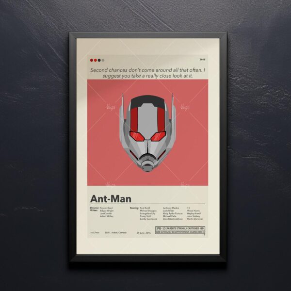 Mid-century modern vintage style Ant-Man movie poster art