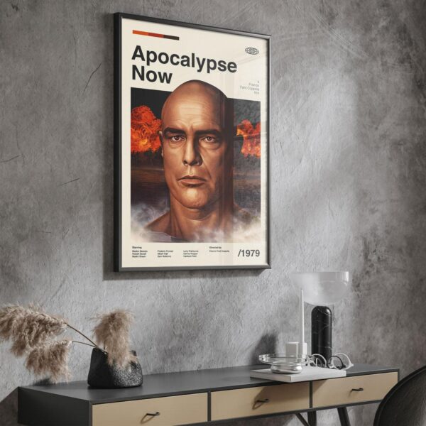 Mid-century modern style Apocalypse Now movie poster with retro furniture theme