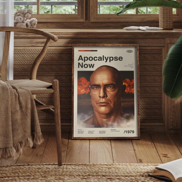 Mid-century modern style Apocalypse Now movie poster with retro furniture theme