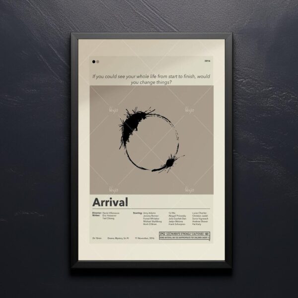 Mid-century modern style Arrival movie poster with minimalist design