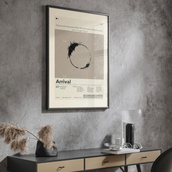 Mid-century modern style Arrival movie poster with minimalist design