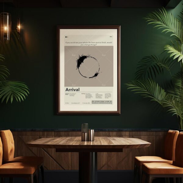 Mid-century modern style Arrival movie poster with minimalist design
