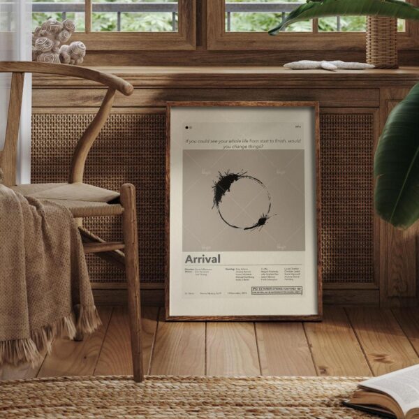 Mid-century modern style Arrival movie poster with minimalist design