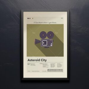 Mid-century modern Asteroid City movie poster in vintage style