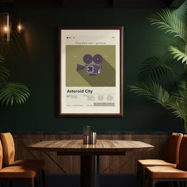 Mid-century modern Asteroid City movie poster in vintage style