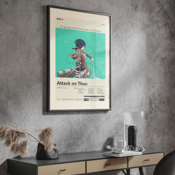 Attack on Titan movie poster in mid-century modern minimalist style