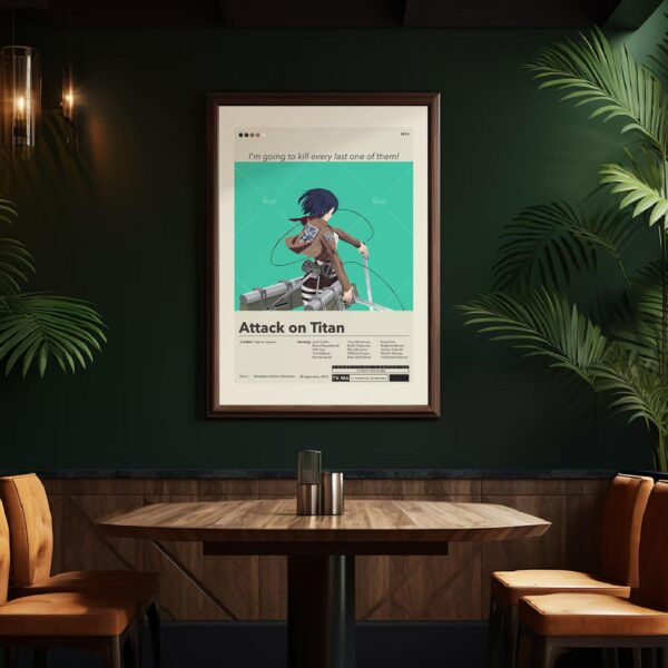 Attack on Titan movie poster in mid-century modern minimalist style