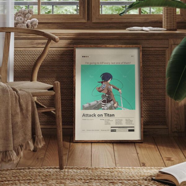 Attack on Titan movie poster in mid-century modern minimalist style