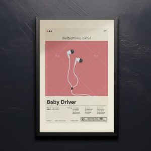 Mid-century modern Baby Driver movie poster with vintage furniture design