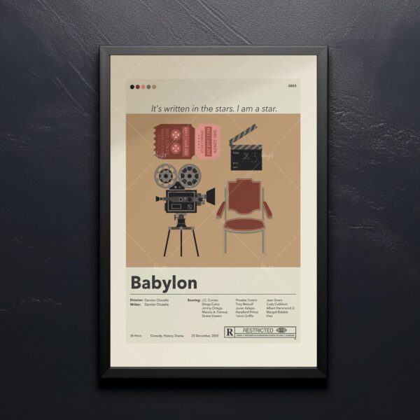 Mid-century modern Babylon movie poster wall art with vintage design