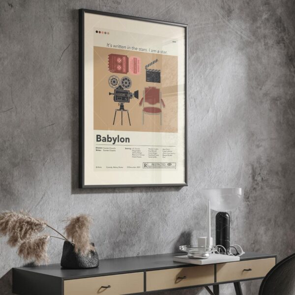 Mid-century modern Babylon movie poster wall art with vintage design