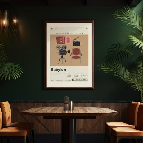 Mid-century modern Babylon movie poster wall art with vintage design
