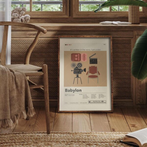 Mid-century modern Babylon movie poster wall art with vintage design