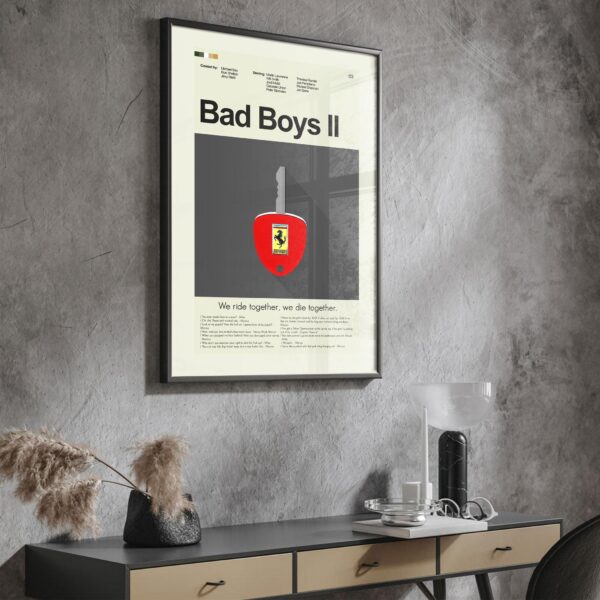 Mid-century modern Bad Boys II movie poster with 20th century art style