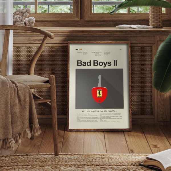 Mid-century modern Bad Boys II movie poster with 20th century art style
