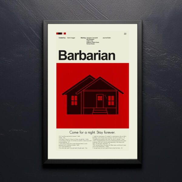 Mid-century modern Barbarian movie poster featuring 20th century poster art style
