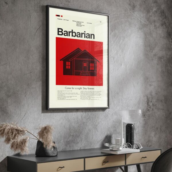 Mid-century modern Barbarian movie poster featuring 20th century poster art style