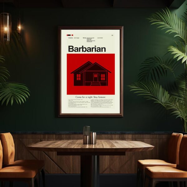 Mid-century modern Barbarian movie poster featuring 20th century poster art style
