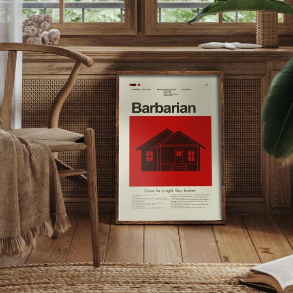 Mid-century modern Barbarian movie poster featuring 20th century poster art style