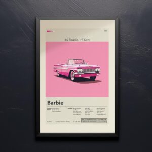 Mid-century modern Barbie movie poster art with retro design and colors