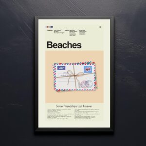 Mid-century modern poster of Beaches movie featuring a stylized house by the beach