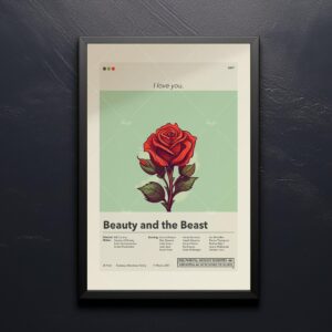 Mid-century modern Beauty and the Beast movie poster with graphic design
