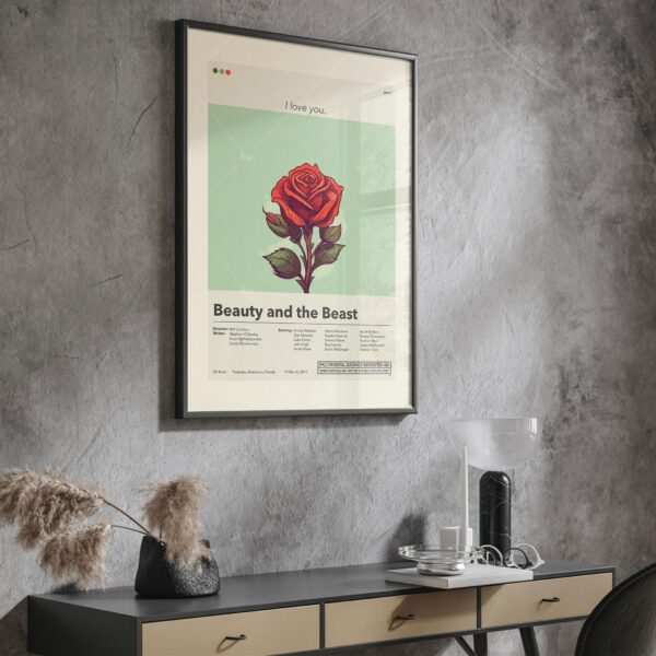 Mid-century modern Beauty and the Beast movie poster with graphic design