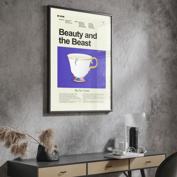 Mid-century modern Beauty and the Beast movie poster with house design