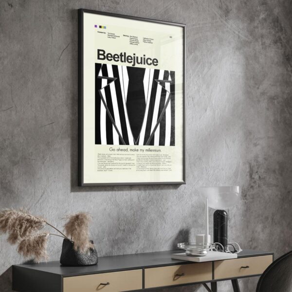 Mid-century modern Beetlejuice movie poster with vintage advertising style