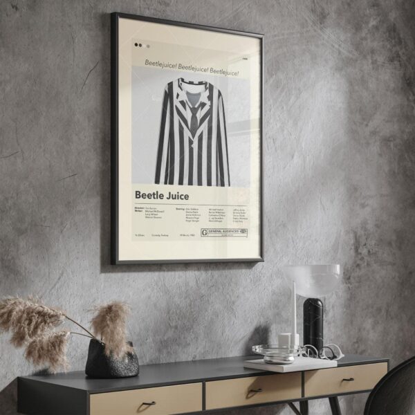 Mid-century modern Beetlejuice movie poster print with retro design