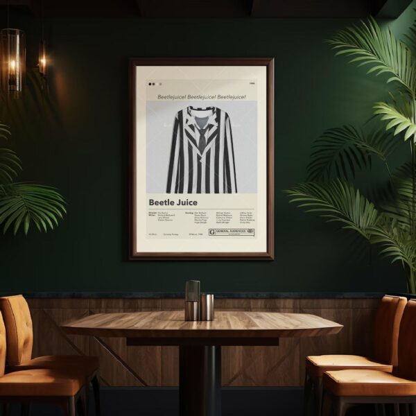 Mid-century modern Beetlejuice movie poster print with retro design