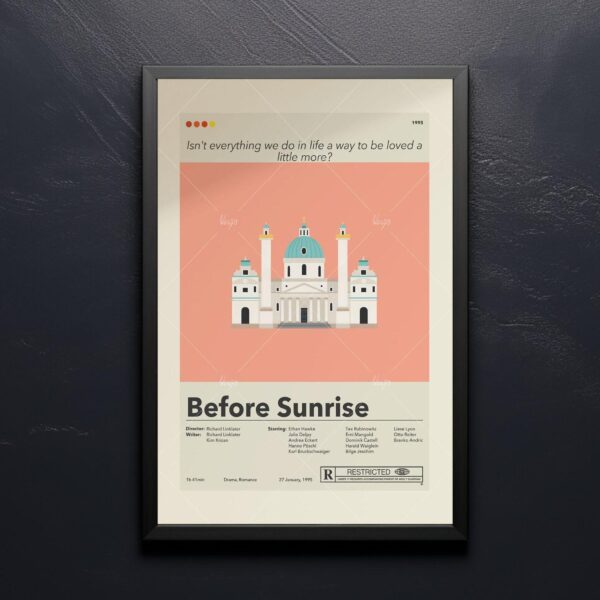 Before Sunrise movie poster with mid-century modern design elements
