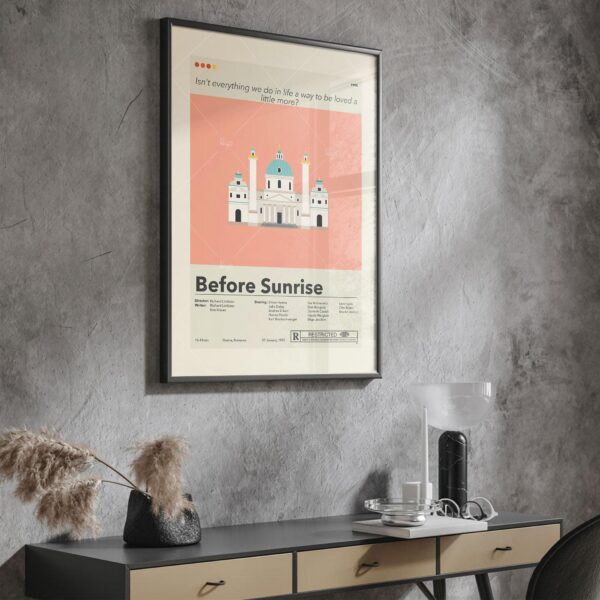 Before Sunrise movie poster with mid-century modern design elements