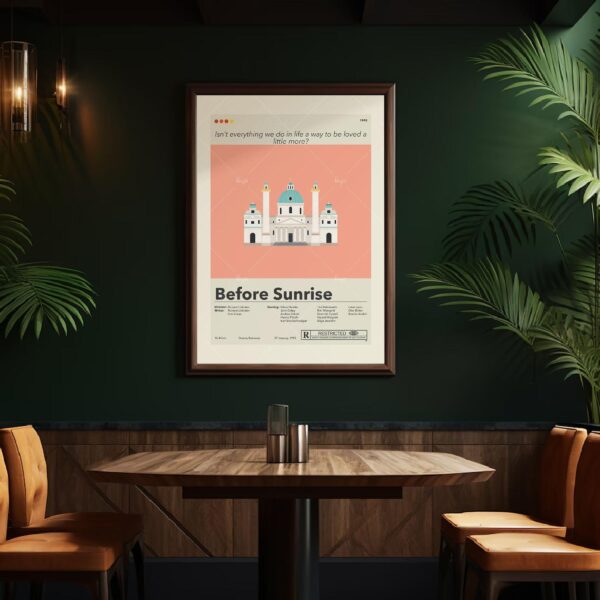 Before Sunrise movie poster with mid-century modern design elements