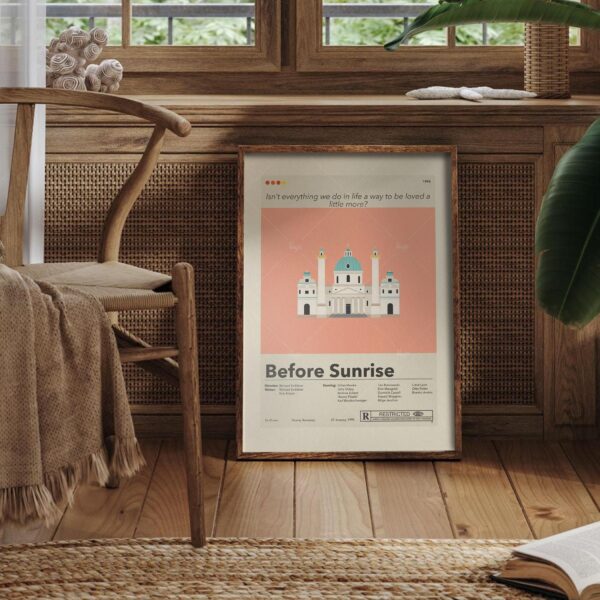 Before Sunrise movie poster with mid-century modern design elements