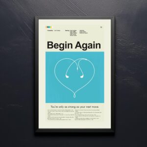Begin Again movie poster in mid-century modern style wall art