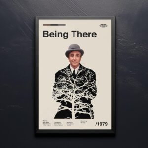 Mid-century modern Being There movie poster with vintage design style